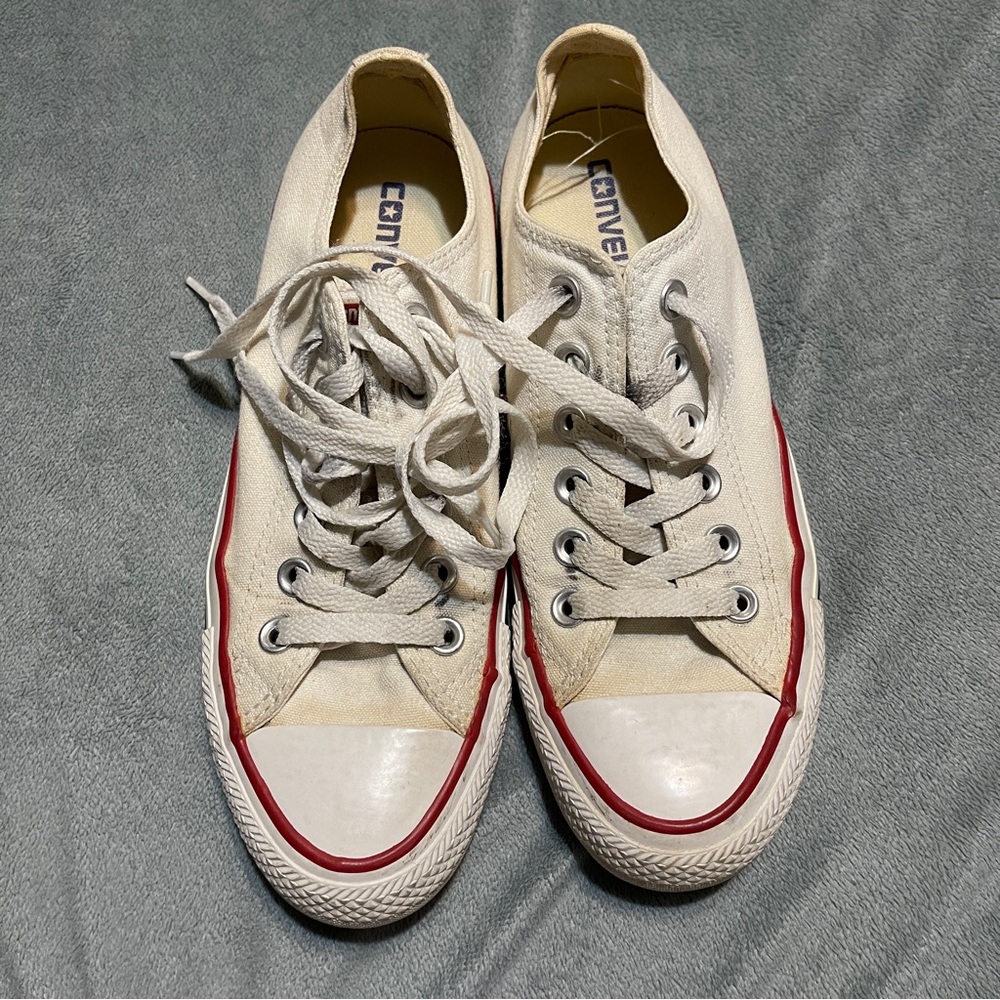 White Canvas Converse All Stars Sneakers with Red Trim